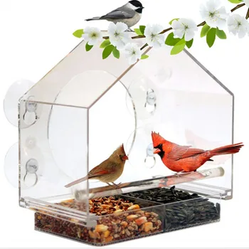 Akrilno Prozirno Staklo Prozor Ptice Rotirajući Ulagač Birdhouse Hrana Za Ishranu Doma Stol Sjeme Kikirikija Gubitnik