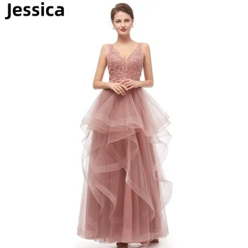 Haljine za maturalnu večer Jessica Flesh Pink čipkom vezom od tila, večernjih haljina za prom, večernjih haljina za svečanih 2024 godine.