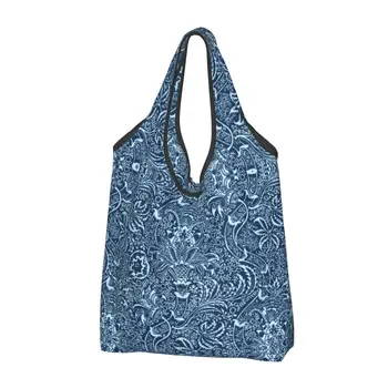 Izrađen po mjeri Indijski shopping bag William Morris Ženski Ručni бакалейная torba velikog kapaciteta Tamno plave boje Indigo