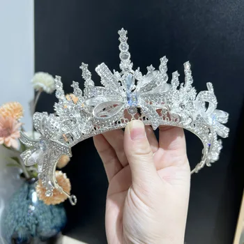 Kristalne krune srebrne boje, tiaras nevjesta, Kraljevska dama Za svadbene krune, ženski šešir princeze za vjenčanje nakit za kosu, Pribor