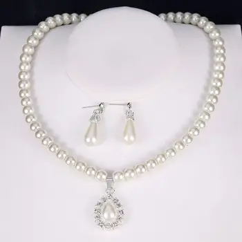 Luksuzni fin nakit setovi za dame, krem kuglice, biserna ogrlica, ženske naušnice-kapi, Kvalitetna oprema, Ženska ovjes Jewe