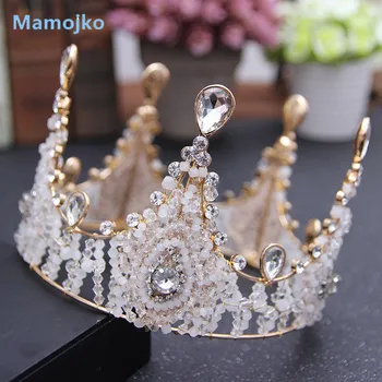 Mamojko Veliki Krug Brand vještački dijamant Perle Kraljica Kruna za Žene Vjenčanje Pribor Za Kosu Princeza Tijara Povez Za Glavu Nakit Nakit